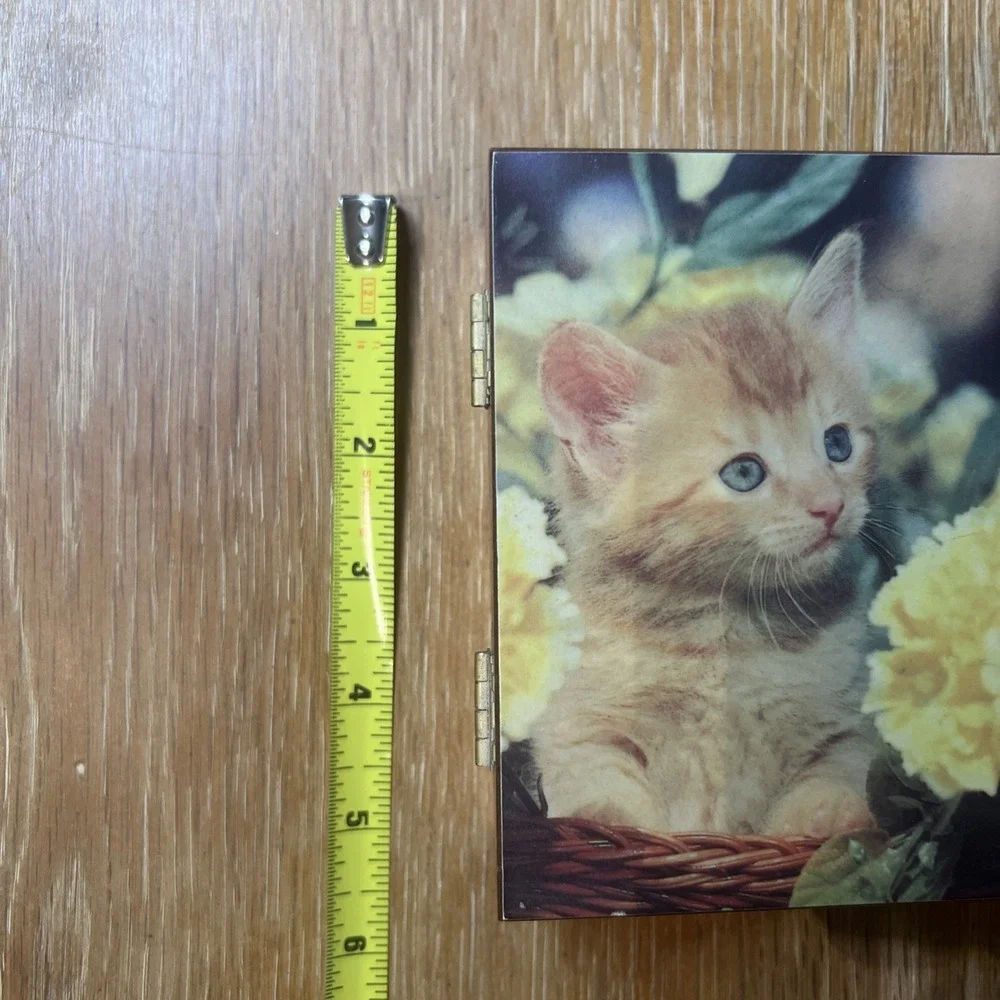 Vintage 1970's Souvenir Cedar Wood Trinket Box with‎ Kitten Engraved 'Minnesota'